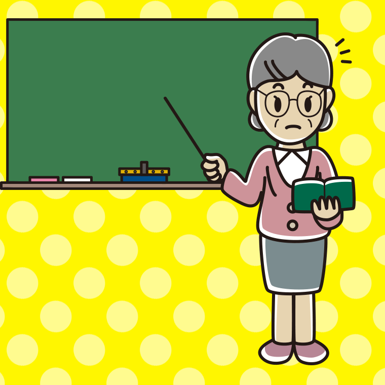 何かに気付く年配女性教師のイラスト【色、背景あり】PNG