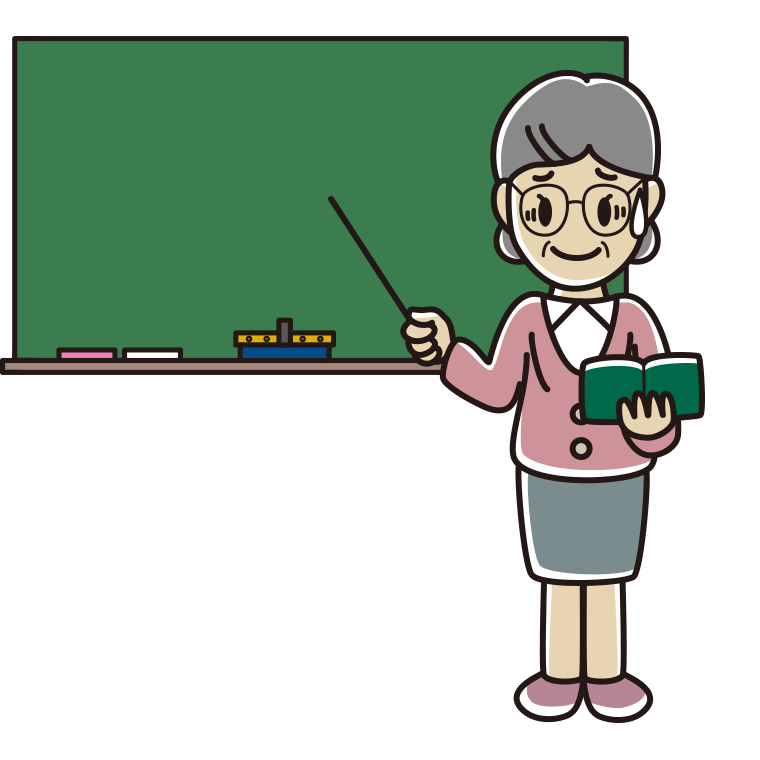 苦笑いする年配女性教師のイラスト【色あり、背景なし】透過PNG