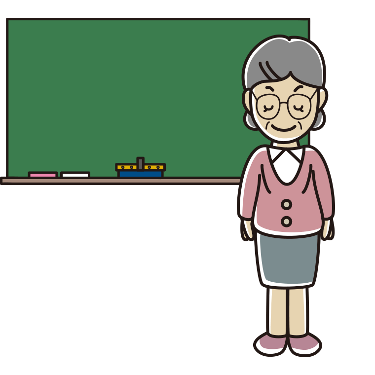 お辞儀する年配女性教師のイラスト【色あり、背景なし】透過PNG