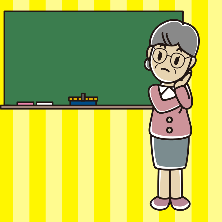 考える年配女性教師のイラスト【色、背景あり】PNG