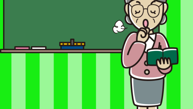 咳払いする年配女性教師のイラスト【色、背景あり】PNG