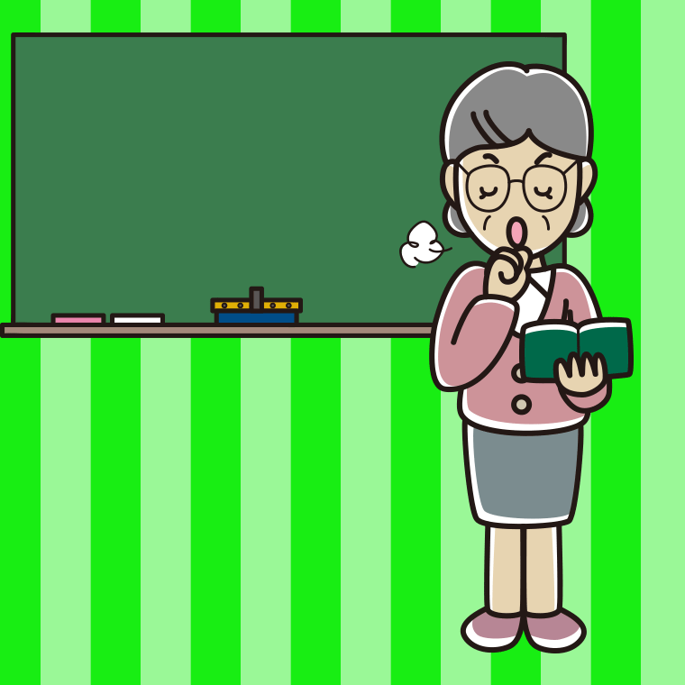 咳払いする年配女性教師のイラスト【色、背景あり】PNG