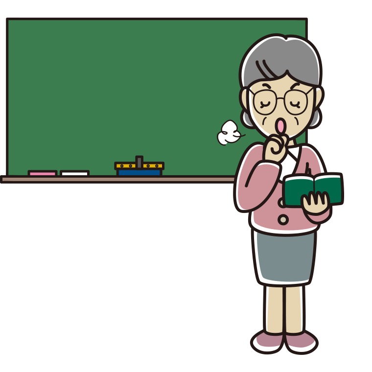 咳払いする年配女性教師のイラスト【色あり、背景なし】透過PNG