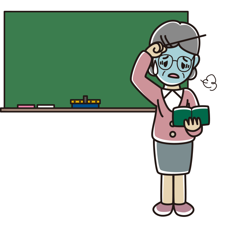 具合が悪い年配女性教師のイラスト【色あり、背景なし】透過PNG