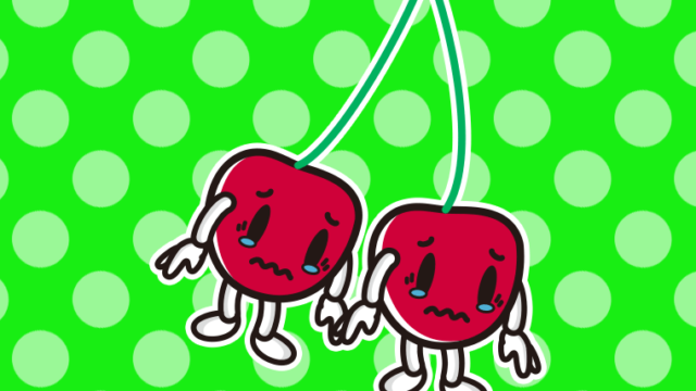 泣くさくらんぼちゃんのイラスト【色、背景あり】PNG