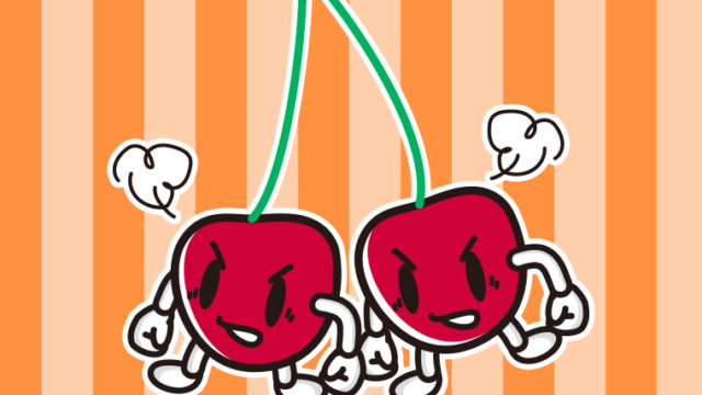 怒るさくらんぼちゃんのイラスト【色、背景あり】PNG