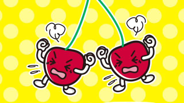 カンカンに怒るさくらんぼちゃんのイラスト【色、背景あり】PNG