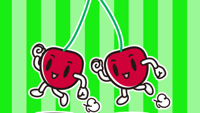 走るさくらんぼちゃんのイラスト【色、背景あり】PNG