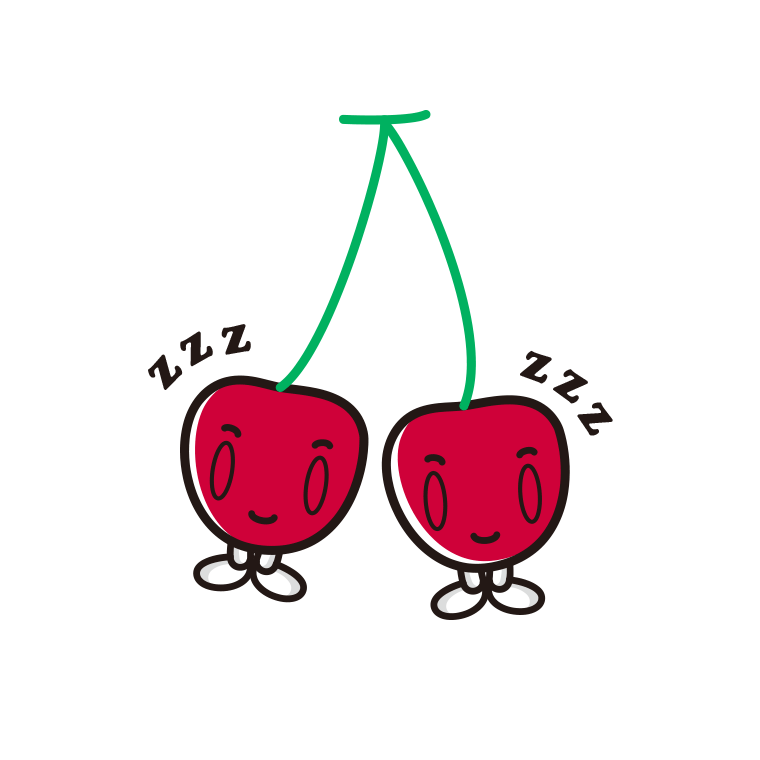 眠るさくらんぼちゃんのイラスト【色あり、背景なし】透過PNG