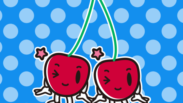 ウインクするさくらんぼちゃんのイラスト【色、背景あり】PNG