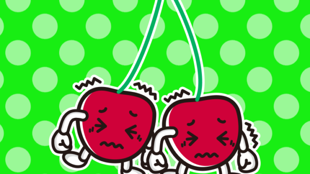 ブルブル震えるさくらんぼちゃんのイラスト【色、背景あり】PNG