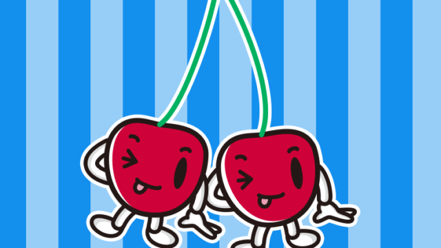 テヘヘなさくらんぼちゃんのイラスト【色、背景あり】PNG