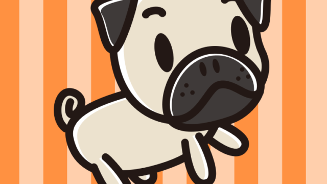 かわいいパグちゃん（犬）のイラスト【色、背景あり】PNG