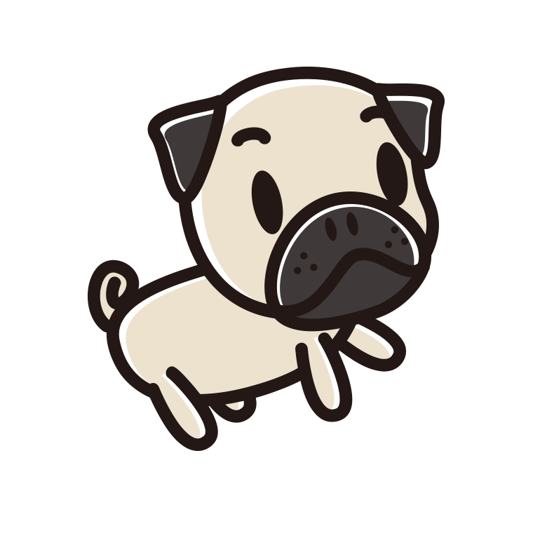 かわいいパグちゃん（犬）のイラスト【色あり、背景なし】透過PNG