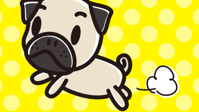 走るパグちゃん（犬）のイラスト【色、背景あり】PNG