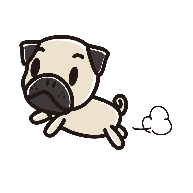 走るパグちゃん（犬）のイラスト【色あり、背景なし】透過PNG