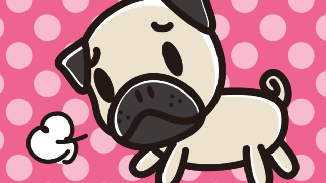 悲しそうなパグちゃん（犬）のイラスト【色、背景あり】PNG