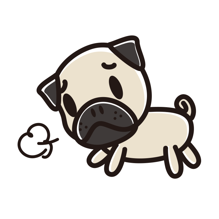 悲しそうなパグちゃん（犬）のイラスト【色あり、背景なし】透過PNG