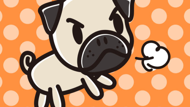 怒るパグちゃん（犬）のイラスト【色、背景あり】PNG