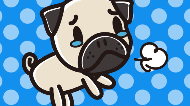 泣くパグちゃん（犬）のイラスト【色、背景あり】PNG