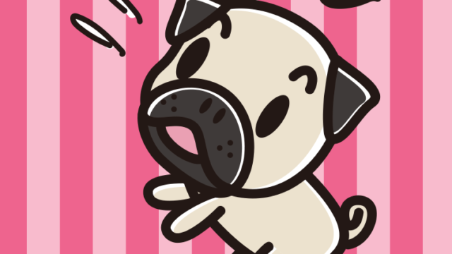 驚くパグちゃん（犬）のイラスト【色、背景あり】PNG