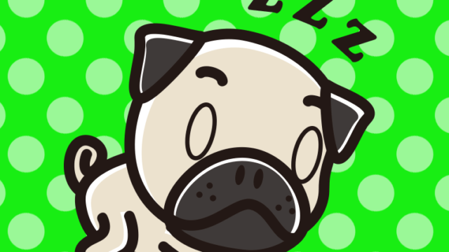 眠っているパグちゃん（犬）のイラスト【色、背景あり】PNG