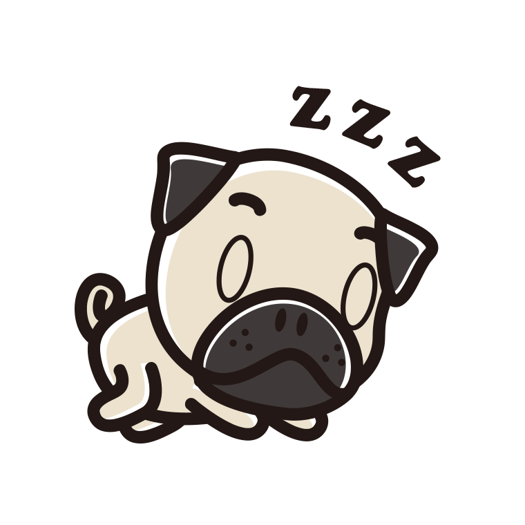 眠っているパグちゃん（犬）のイラスト【色あり、背景なし】透過PNG
