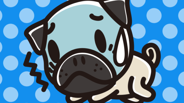 具合が悪いパグちゃん（犬）のイラスト【色、背景あり】PNG