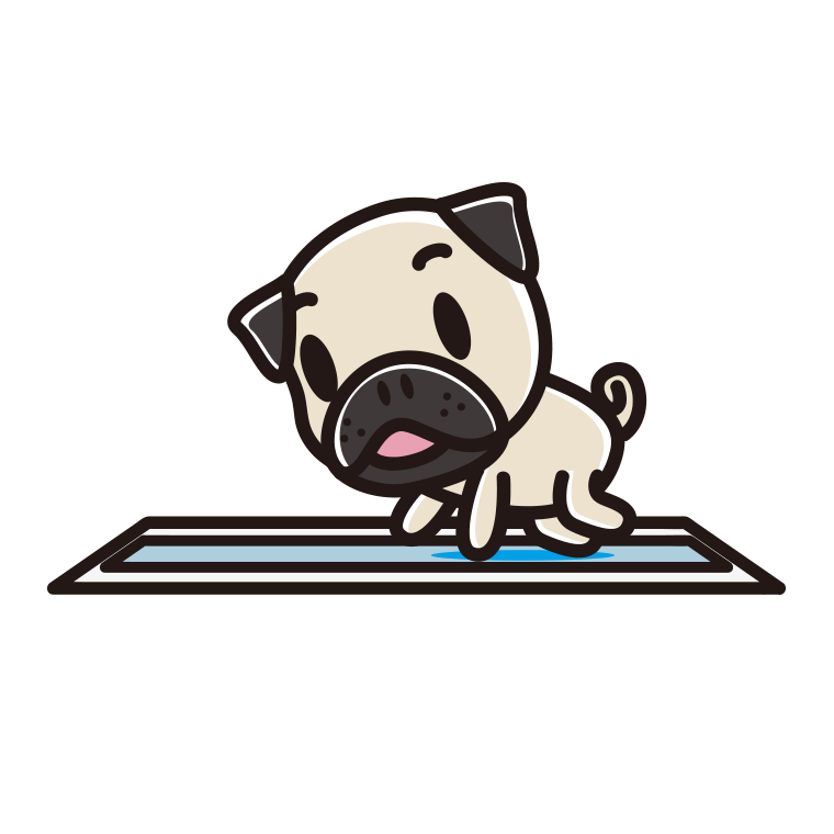 トイレするパグちゃん（犬）のイラスト【色あり、背景なし】透過PNG