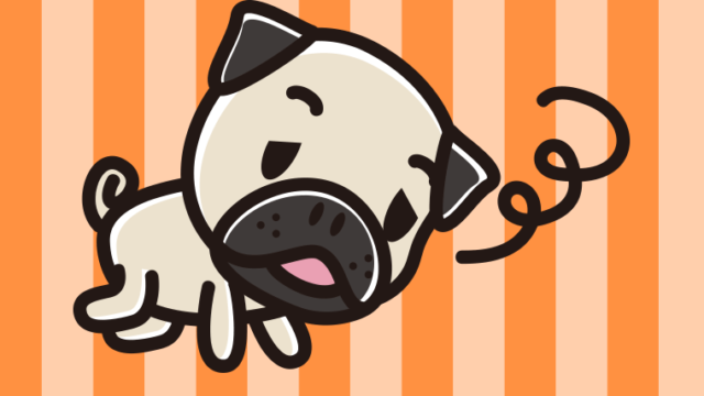 眠そうなパグちゃん（犬）のイラスト【色、背景あり】PNG