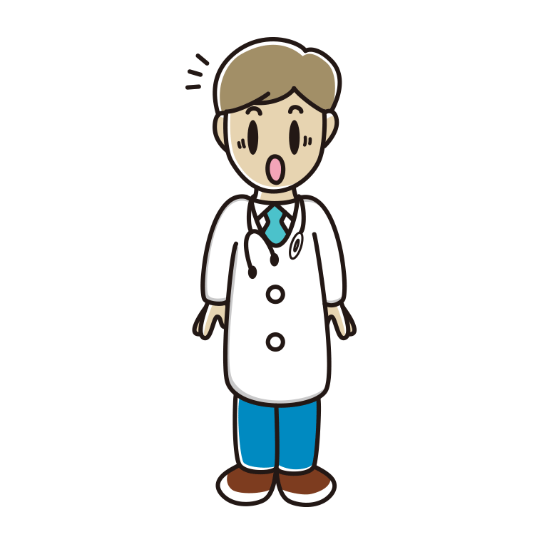 驚く若手男性医師のイラスト【色あり、背景なし】透過PNG