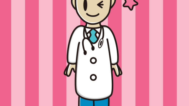 ウインクする若手男性医師のイラスト【色、背景あり】PNG