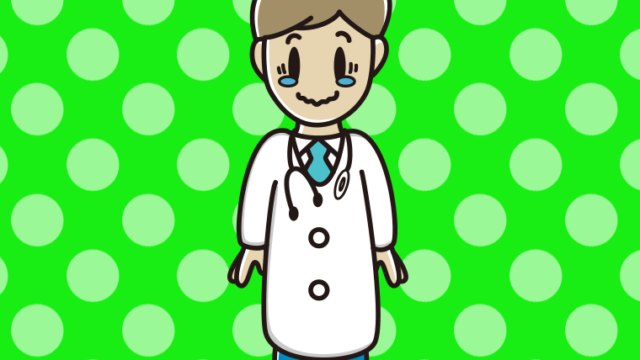 ジーンとする若手男性医師のイラスト【色、背景あり】PNG