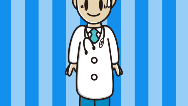 苦笑いする若手男性医師のイラスト【色、背景あり】PNG