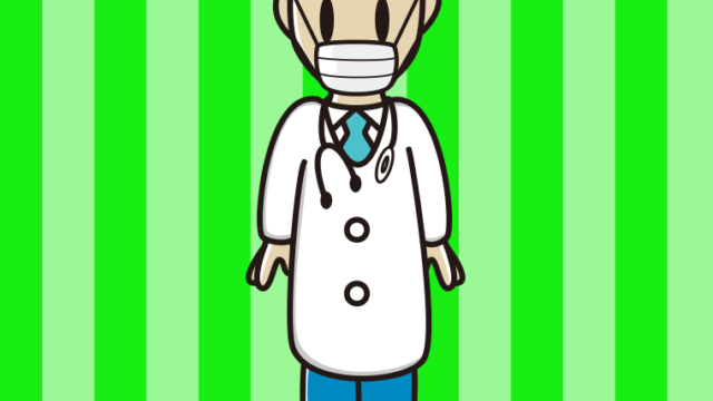 マスクをする若手男性医師のイラスト【色、背景あり】PNG