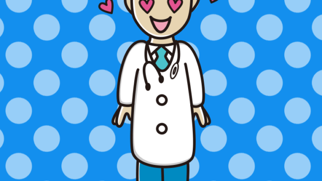 目がハートの若手男性医師のイラスト【色、背景あり】PNG