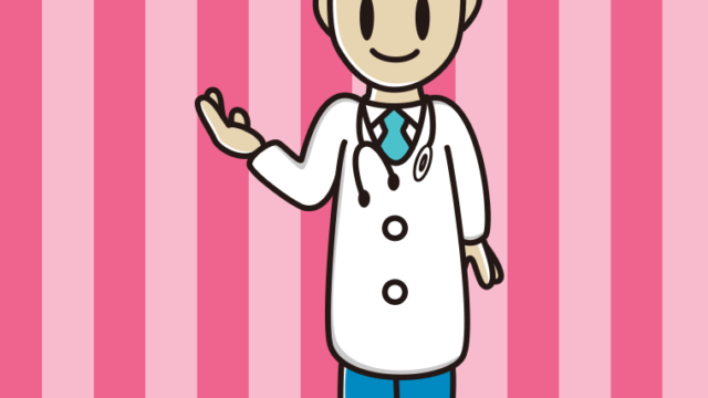 案内する若手男性医師のイラスト【色、背景あり】PNG