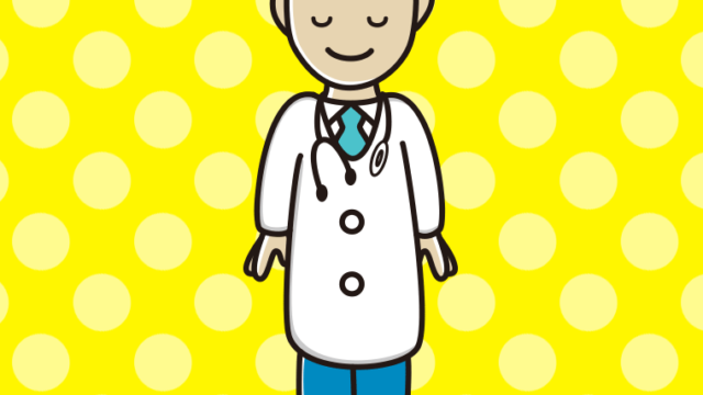 目を閉じる若手男性医師のイラスト【色、背景あり】PNG