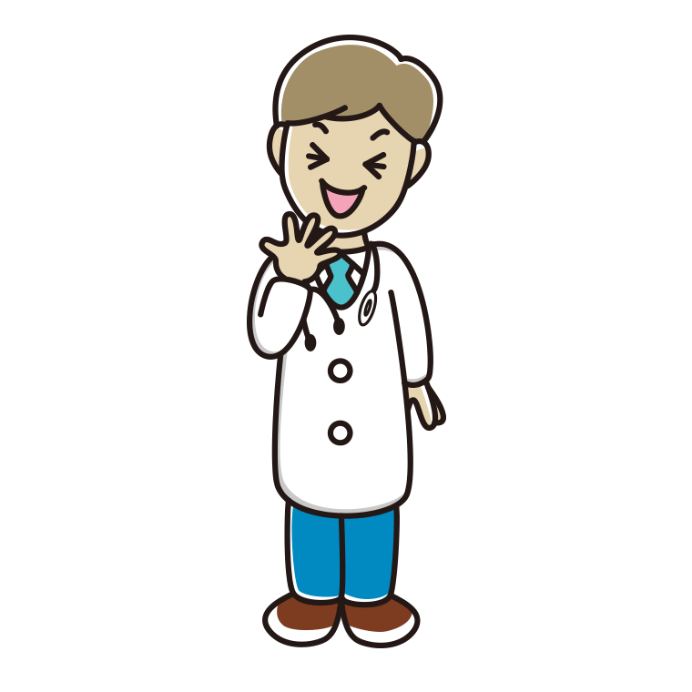 笑う若手男性医師のイラスト【色あり、背景なし】透過PNG