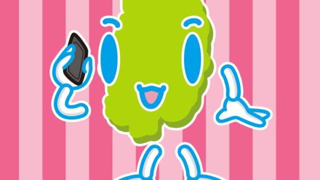 スマホで電話する岩手ちゃんのイラスト【色、背景あり】PNG