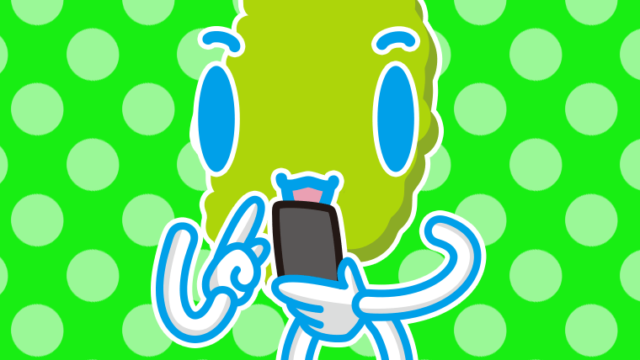 スマホを使う岩手ちゃんのイラスト【色、背景あり】PNG