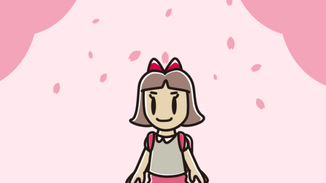 新学期で登校する小学生女子のイラスト【色、背景あり】PNG