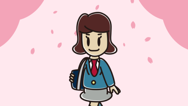 新年度で登校する女子高校生のイラスト【色、背景あり】PNG