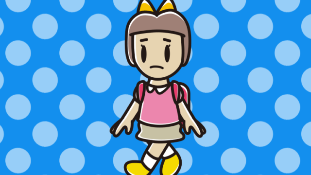 不安そうに通学する新小学一年生女子のイラスト【色、背景あり】PNG