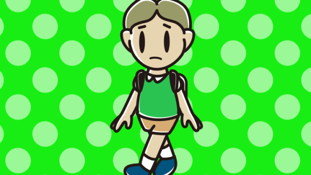 不安そうに通学する小学生男子のイラスト【色、背景あり】PNG