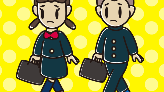 不安そうに通学する中学生のイラスト【色、背景あり】PNG