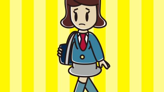 不安そうに通学する女子高校生のイラスト【色、背景あり】PNG