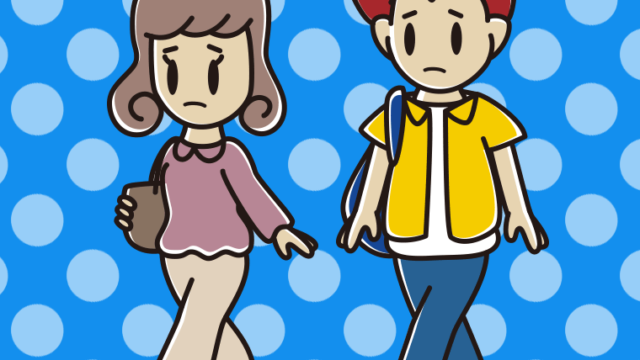 不安そうに通学する大学生のイラスト【色、背景あり】PNG