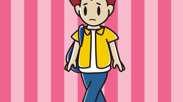 不安そうに通学する男子大学生のイラスト【色、背景あり】PNG