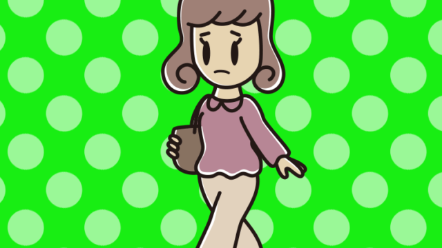 不安そうに通学する女子大学生のイラスト【色、背景あり】PNG